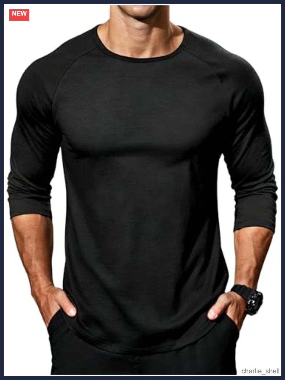 Men's 3/4 Sleeve Baseball T-Shirt Crew Neck Raglan Tee Casual Athletic